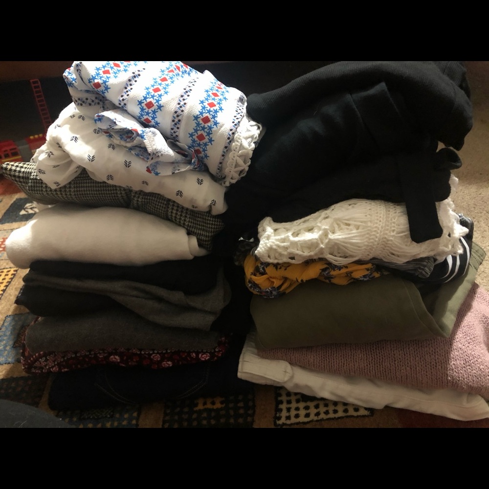 Mix of tops, tees, sweaters, bottoms
